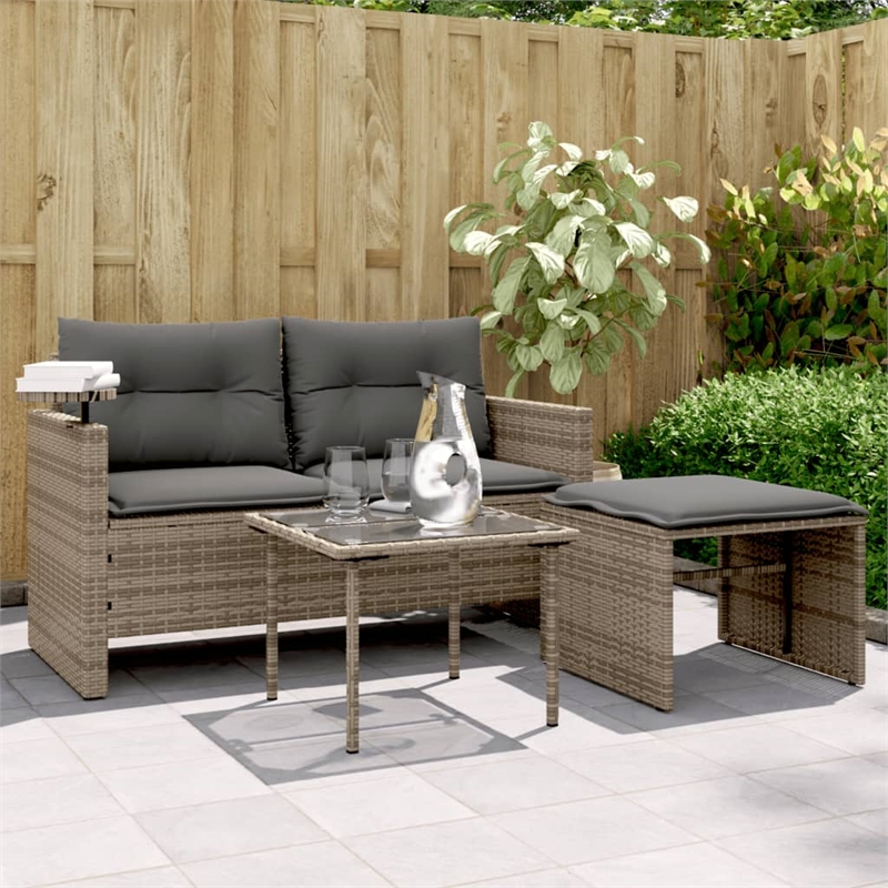 Afuera Living Contemporary Synthetic Poly Rattan Garden Sofa Set in Gray
