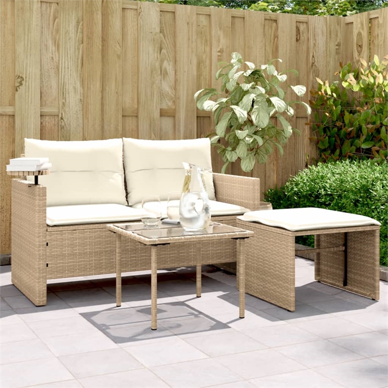 Afuera Living Contemporary Synthetic Poly Rattan Garden Sofa Set in Beige