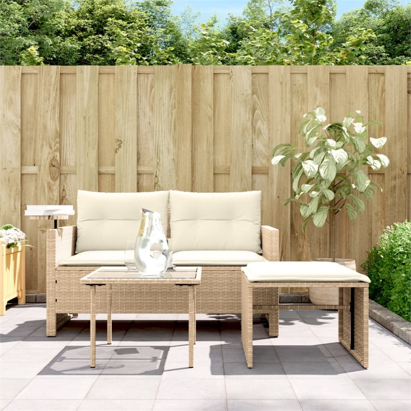 Afuera Living Contemporary Synthetic Poly Rattan Garden Sofa Set in Beige