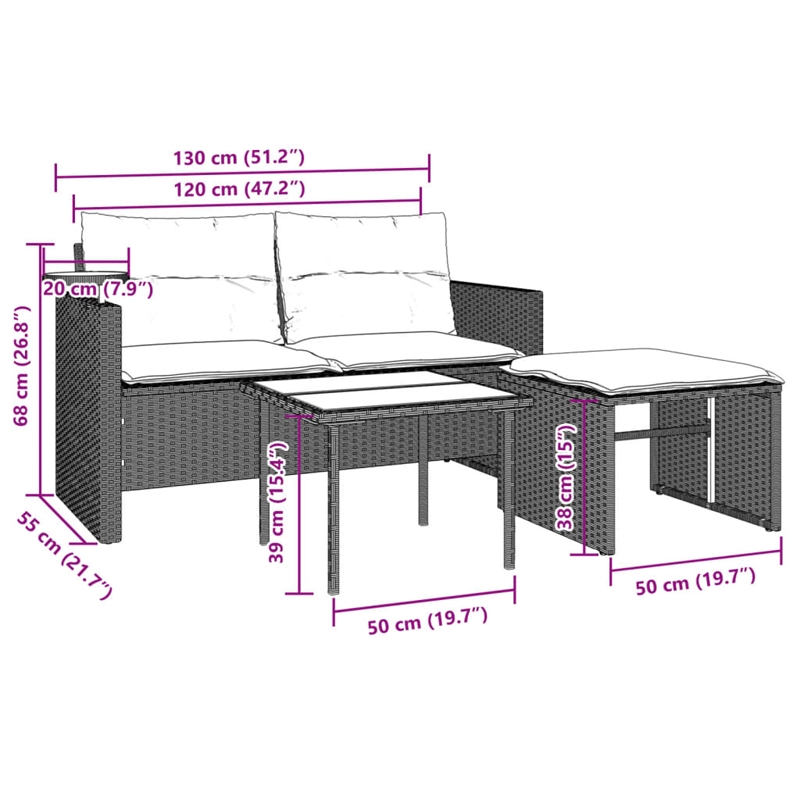 Afuera Living Medium Modular PE Rattan Garden Sofa Set in Light Gray