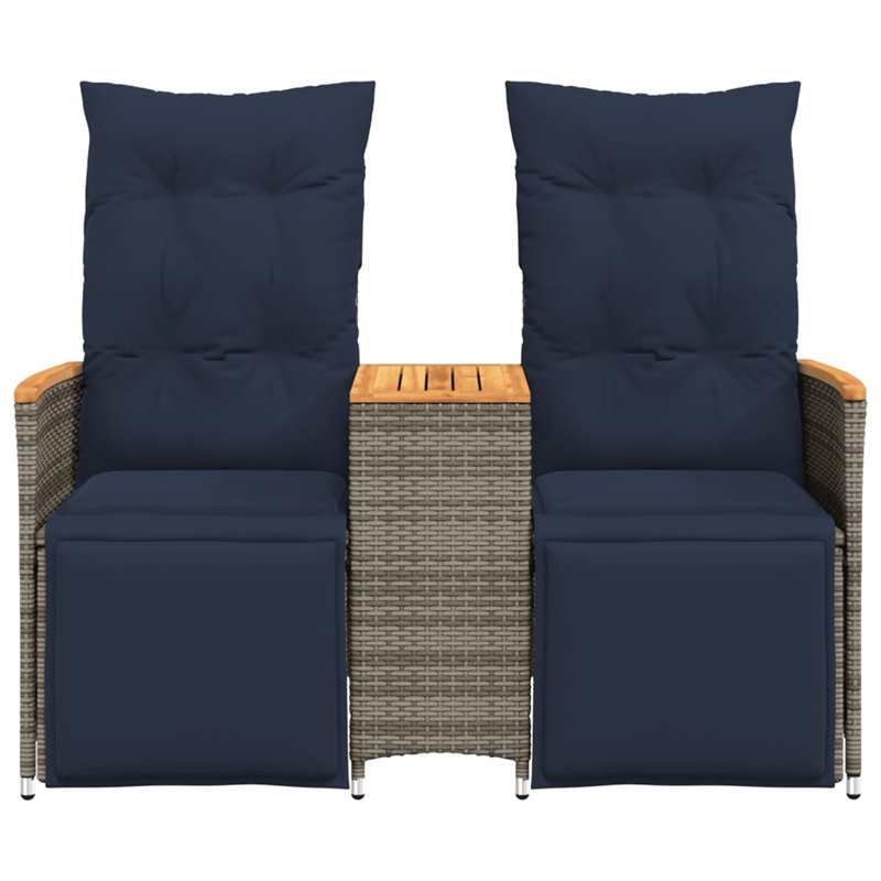 Afuera Living 2-Seater Rattan Reclining Patio Sofa With Table in Navy Blue/Gray