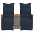 Afuera Living 2-Seater Rattan Reclining Patio Sofa With Table in Navy Blue/Gray