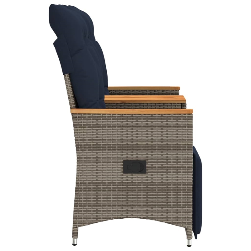 Afuera Living 2-Seater Rattan Reclining Patio Sofa With Table in Navy Blue/Gray