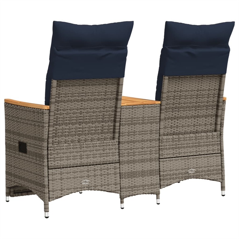 Afuera Living 2-Seater Rattan Reclining Patio Sofa With Table in Navy Blue/Gray