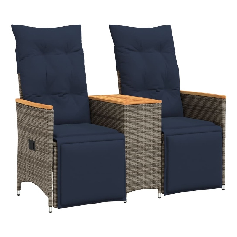 Afuera Living 2-Seater Rattan Reclining Patio Sofa With Table in Navy Blue/Gray