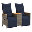 Afuera Living 2-Seater Rattan Reclining Patio Sofa With Table in Navy Blue/Gray