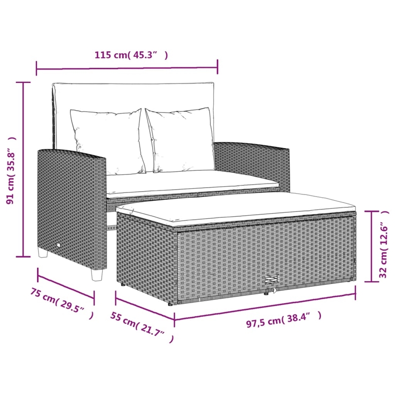 Afuera Living Contemporary Medium PE Rattan Patio Sofa in Light Gray