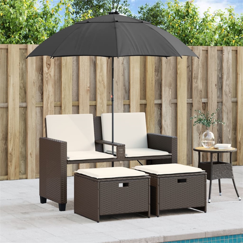 Afuera Living Medium PE Rattan Patio Sofa With Adjustable Feet in Brown