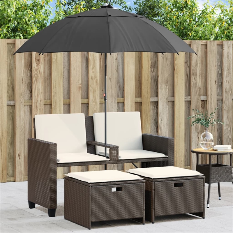 Afuera Living Medium PE Rattan Patio Sofa With Adjustable Feet in Brown