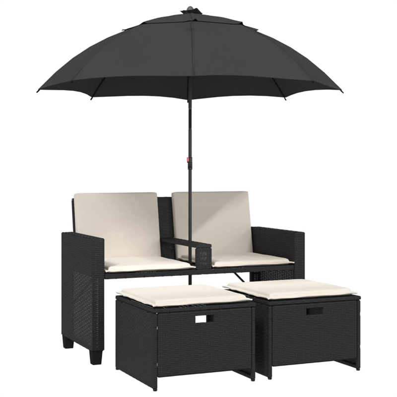 Afuera Living Contemporary PE Rattan Patio Sofa in Black Finish