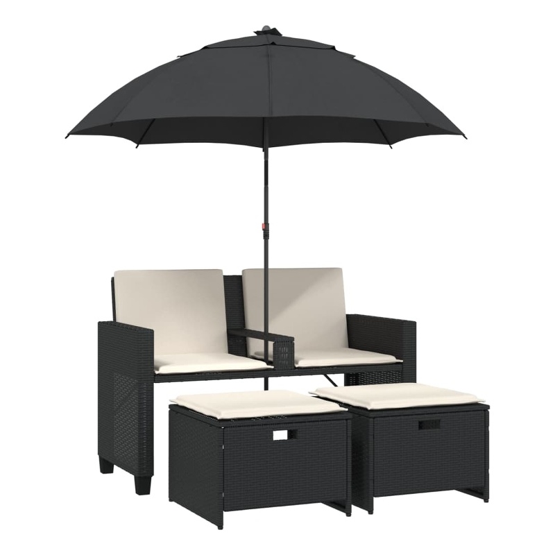 Afuera Living Contemporary PE Rattan Patio Sofa in Black Finish