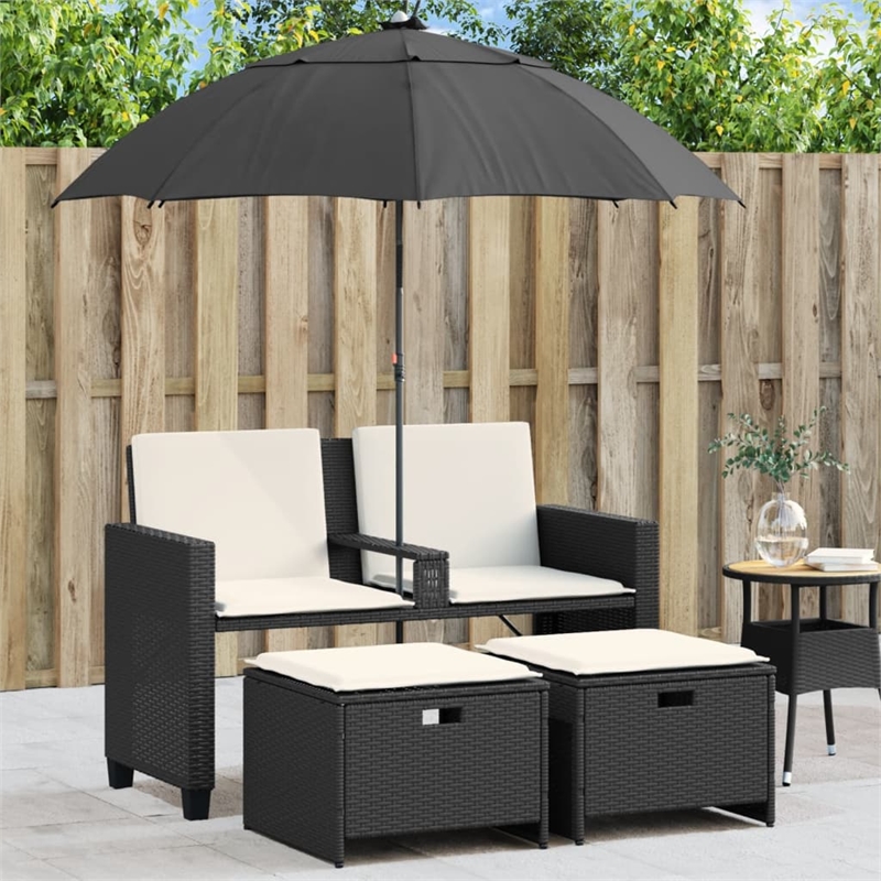 Afuera Living Contemporary PE Rattan Patio Sofa in Black Finish