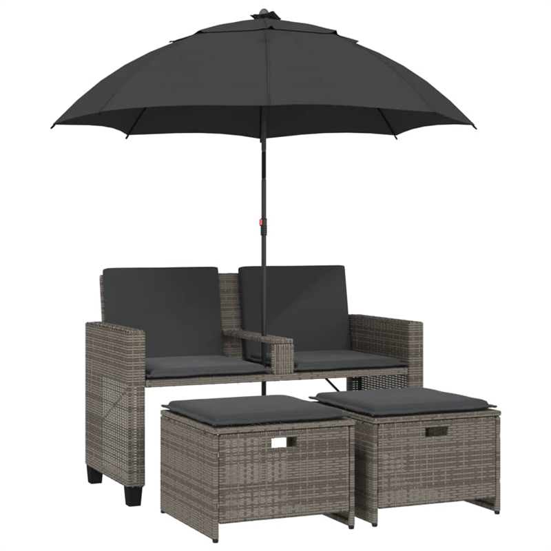 Afuera Living PE Rattan Garden Sofa With Adjustable Armrests in Gray