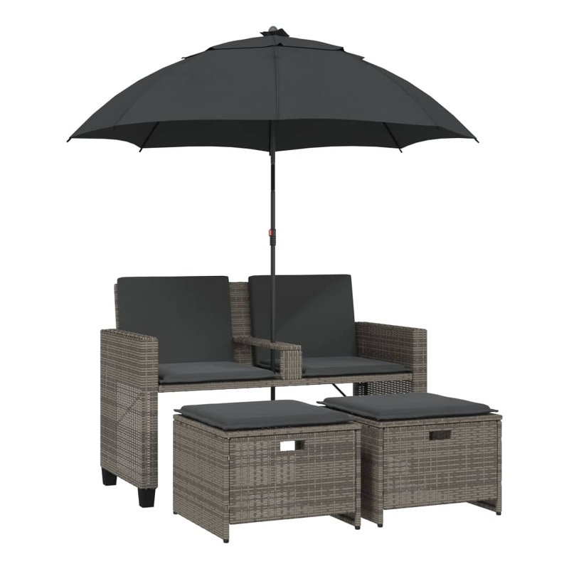 Afuera Living PE Rattan Garden Sofa With Adjustable Armrests in Gray
