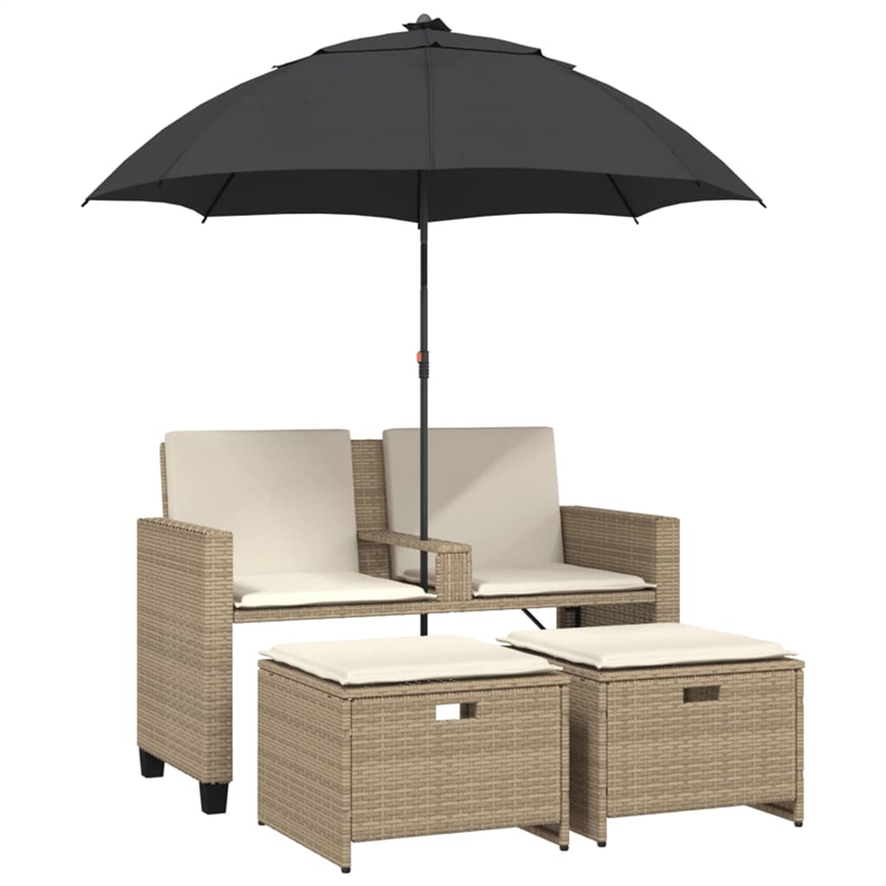Afuera Living 2-Seater PE Rattan Patio Sofa With Removable Covers in Beige