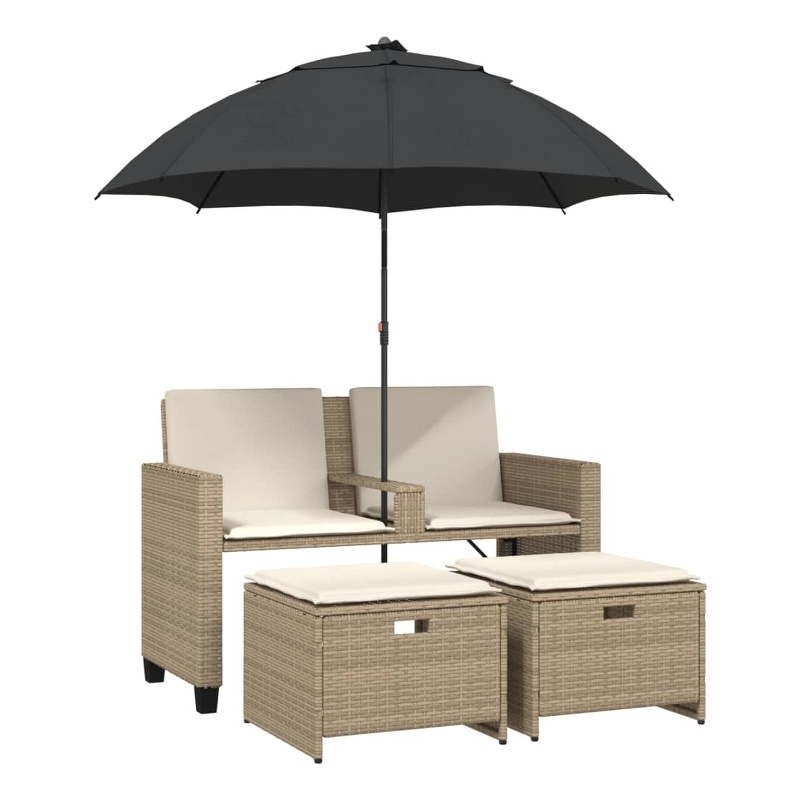 Afuera Living 2-Seater PE Rattan Patio Sofa With Removable Covers in Beige