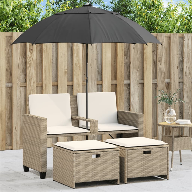 Afuera Living 2-Seater PE Rattan Patio Sofa With Removable Covers in Beige
