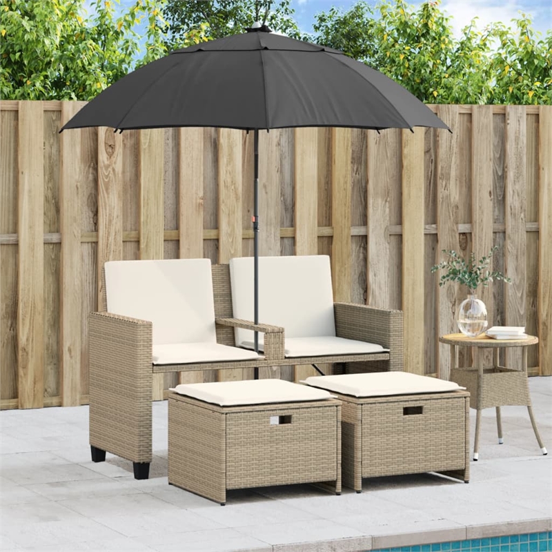 Afuera Living 2-Seater PE Rattan Patio Sofa With Removable Covers in Beige