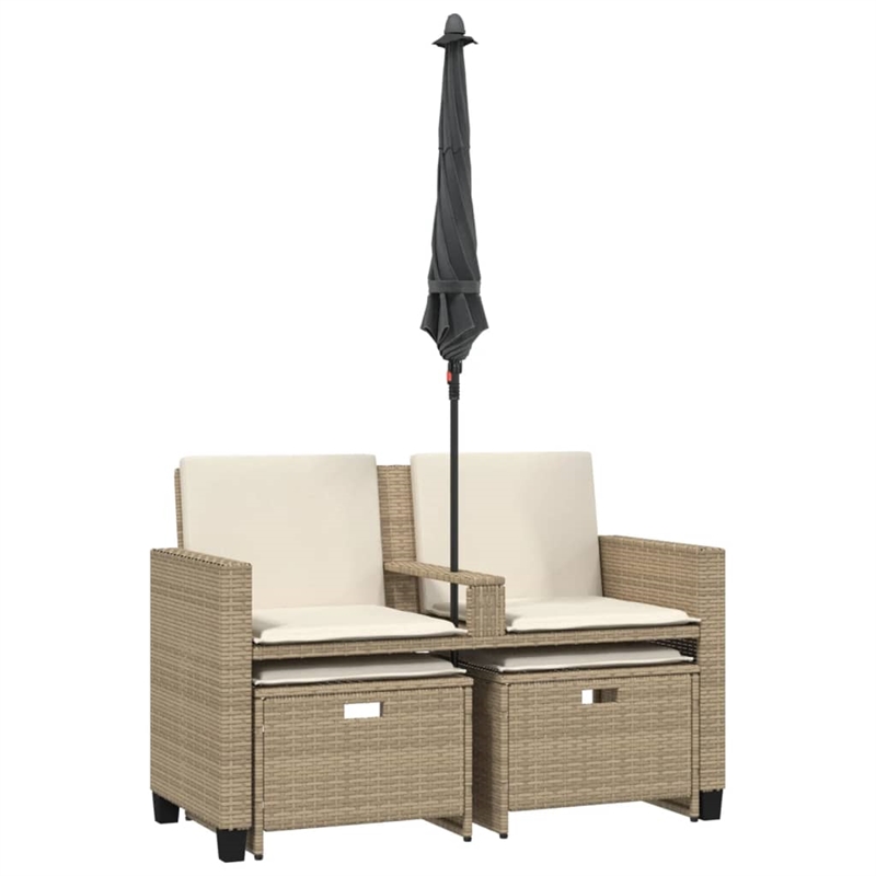 Afuera Living 2-Seater PE Rattan Patio Sofa With Removable Covers in Beige