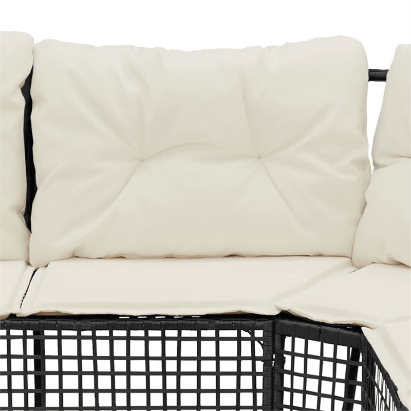 Afuera Living Large PE Rattan Patio Sofa With Removable Covers in Black & Cream