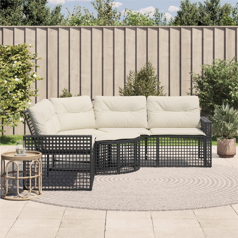 Afuera Living Large PE Rattan Patio Sofa With Removable Covers in Black & Cream