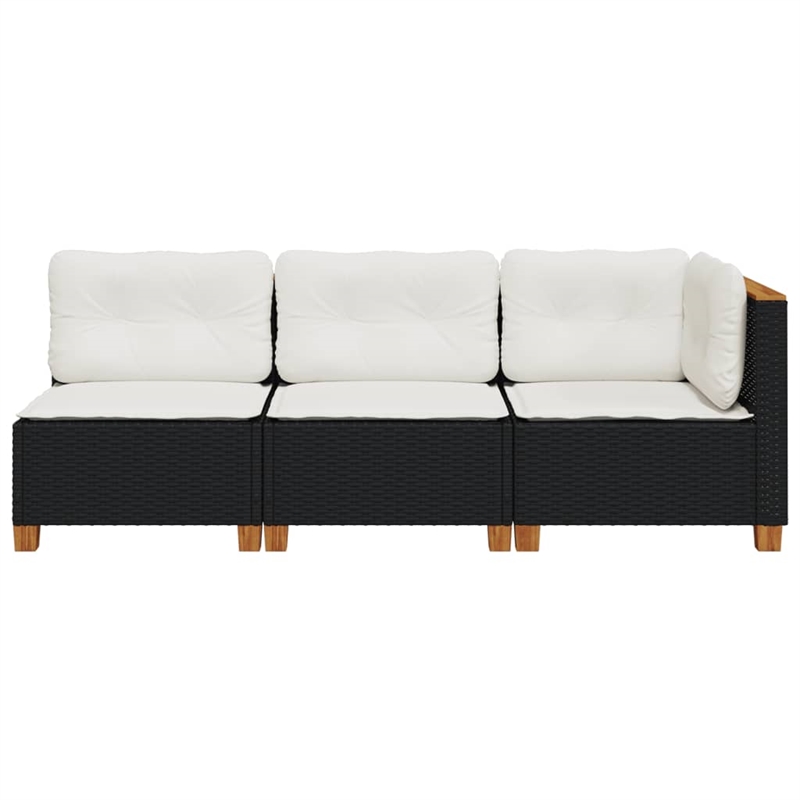 Afuera Living 3-Piece Large Modular PE Rattan Garden Sofa Set in Black