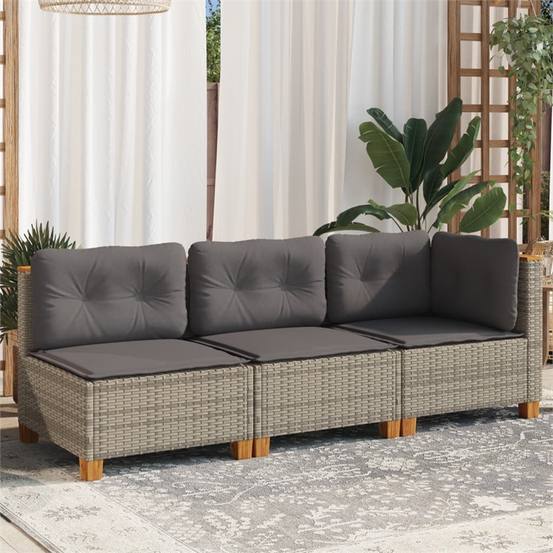 Afuera Living 3-Piece 3-Seater Modular PE Rattan Garden Sofa Set in Gray
