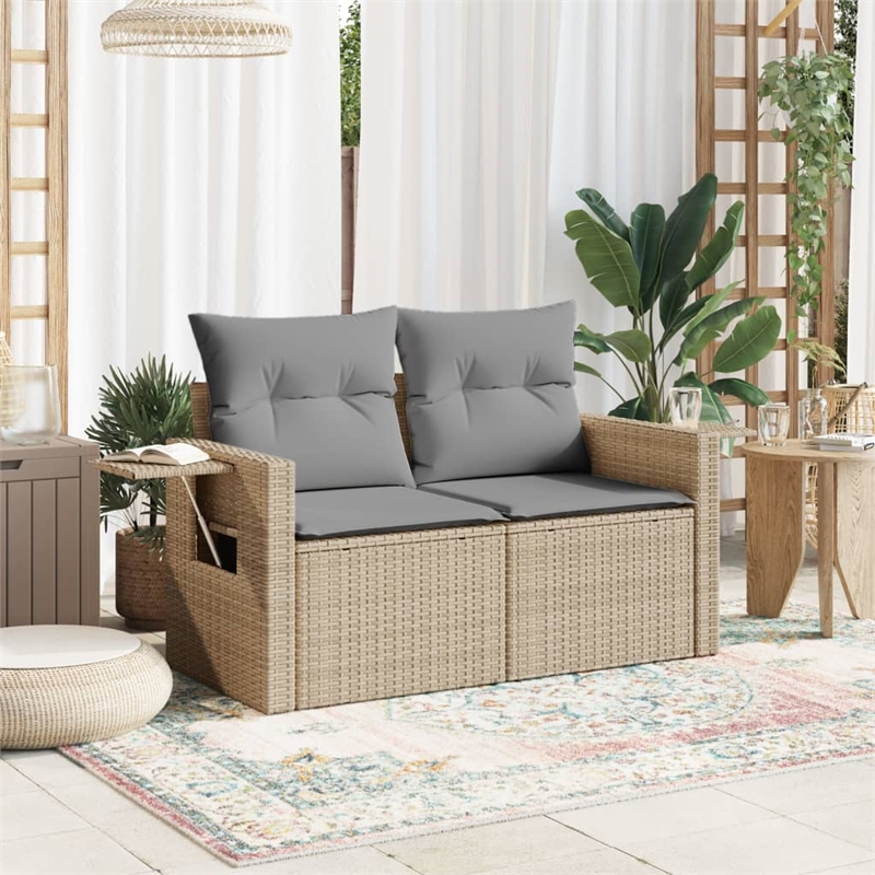 Afuera Living 2-Seater Poly Rattan And Powder-Coated Steel Garden Sofa in Beige