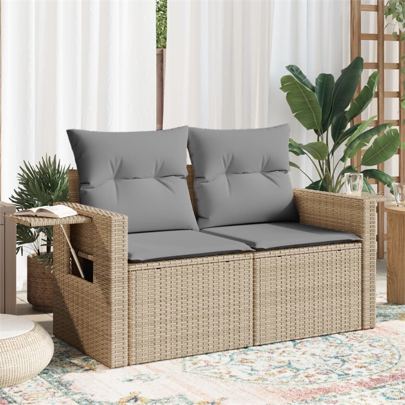 Afuera Living 2-Seater Poly Rattan And Powder-Coated Steel Garden Sofa in Beige