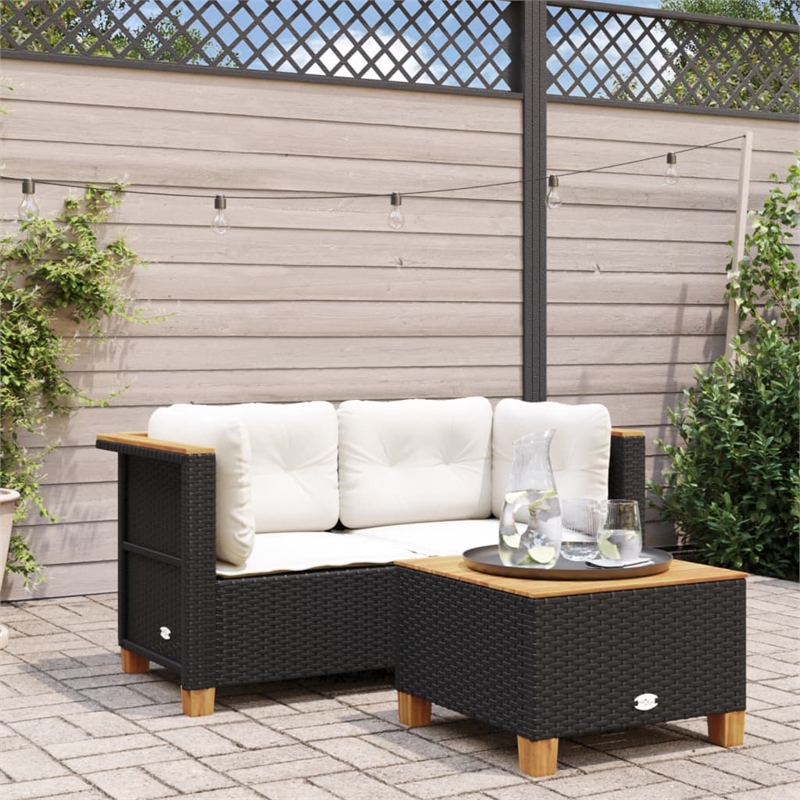 Afuera Living 2-Piece Regular Modular PE Rattan Garden Sofa Set in Black
