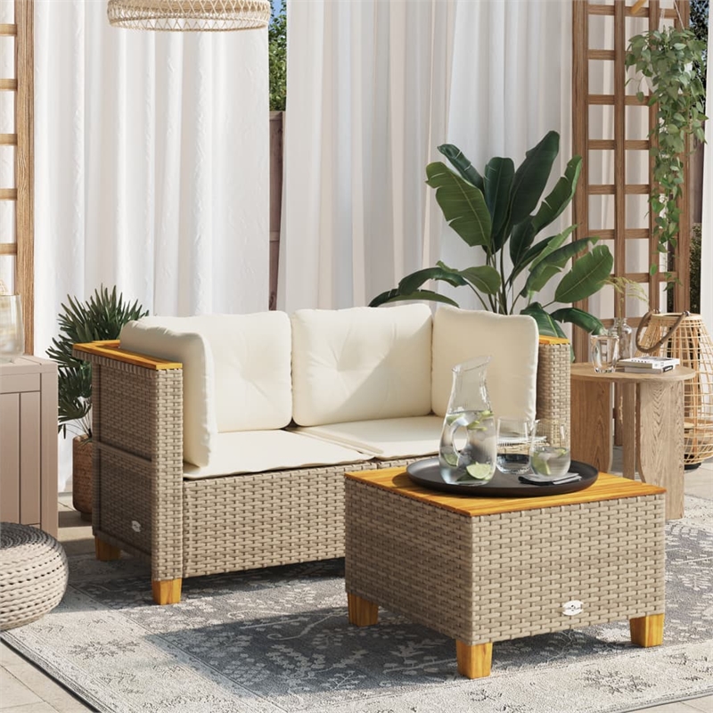 Afuera Living 2-Piece Medium Modular PE Rattan Garden Sofa Set in Beige