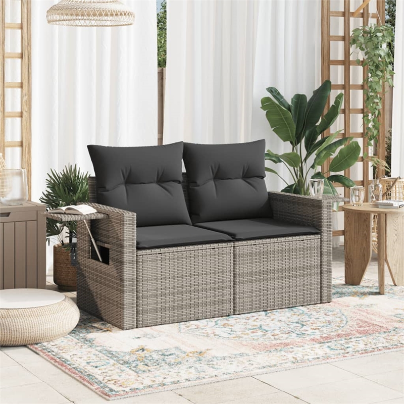 Afuera Living 2-Seater Rattan & Steel & Polyester Garden Sofa in Gray