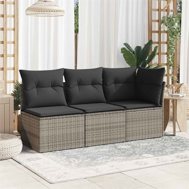 Afuera Living Poly Rattan Patio Corner Sofa With Cushions in Dark Gray