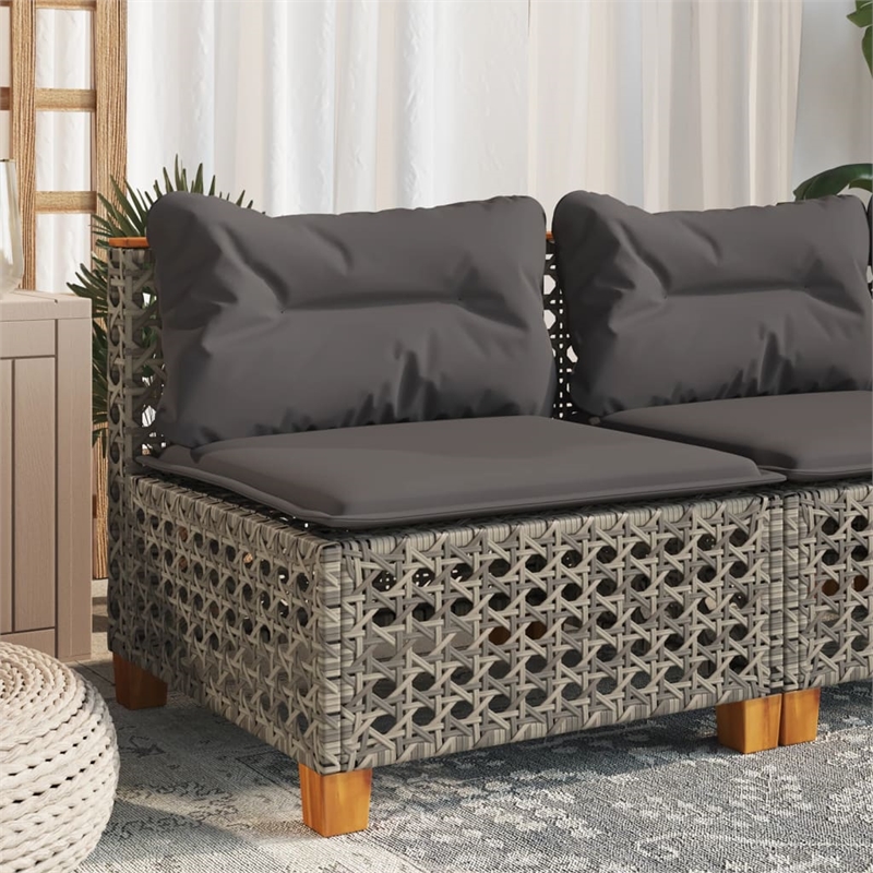 Afuera Living Poly Rattan Patio Armless Sofa With Cushions in Dark Gray