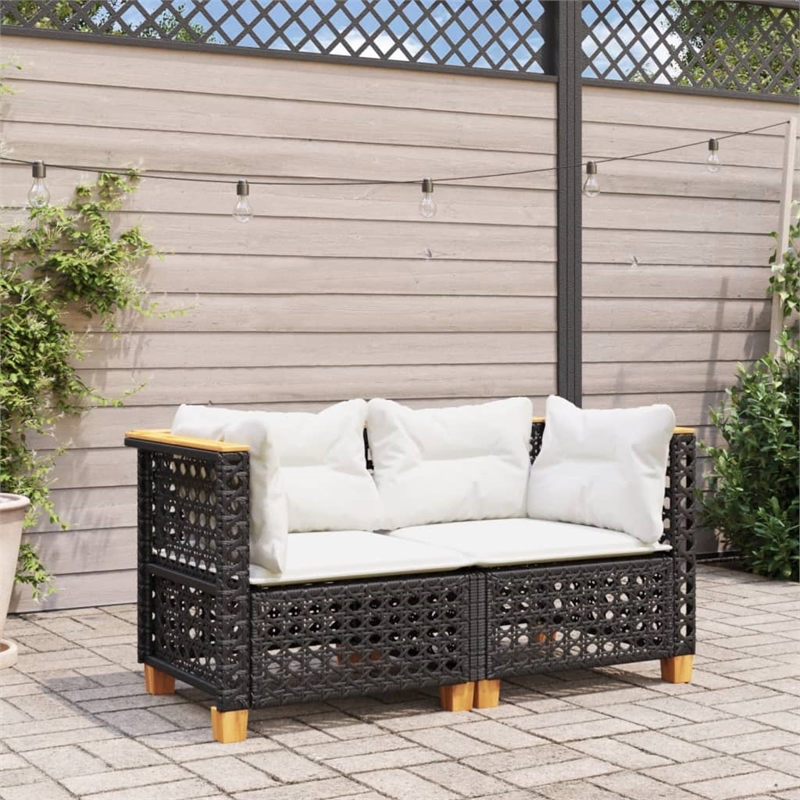 Afuera Living 2 Piece PE Rattan Medium Modular Garden Sofa Set in Black