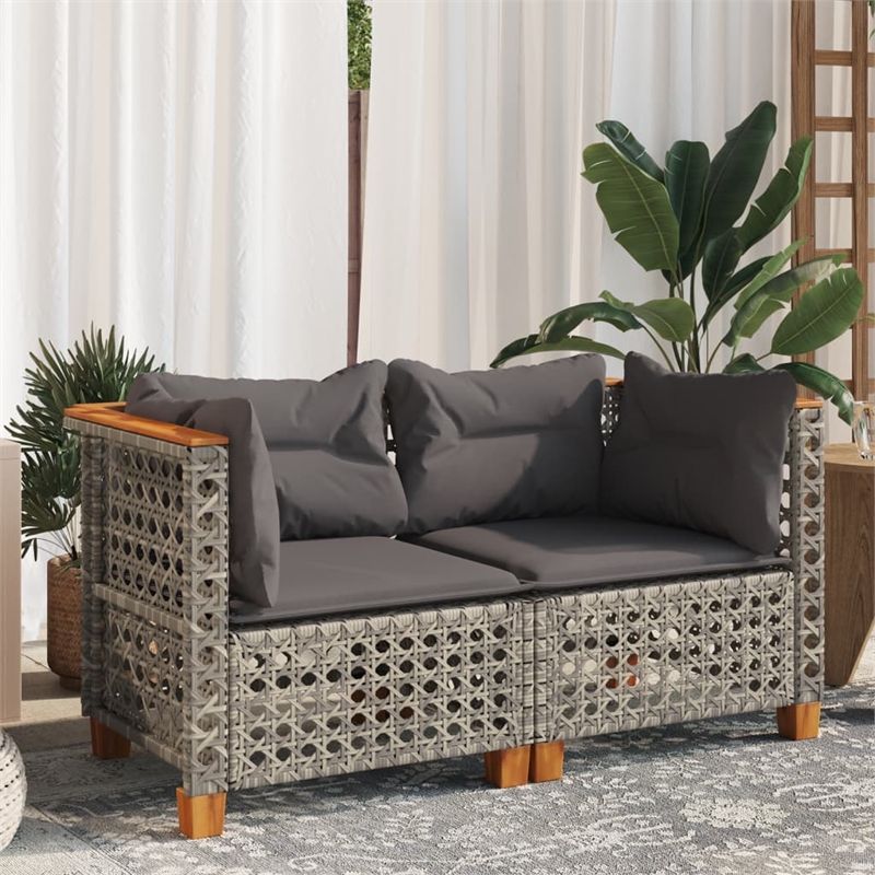 Afuera Living Contemporary Rattan 2 Piece Garden Sofa Set in Gray