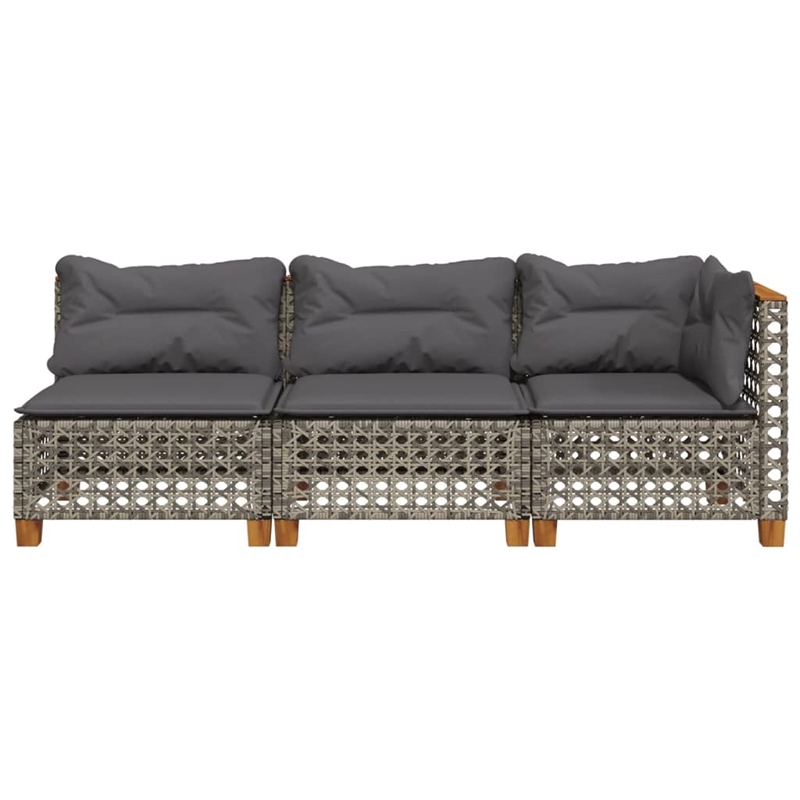 Afuera Living Contemporary Rattan 3 Piece Garden Sofa Set in Gray