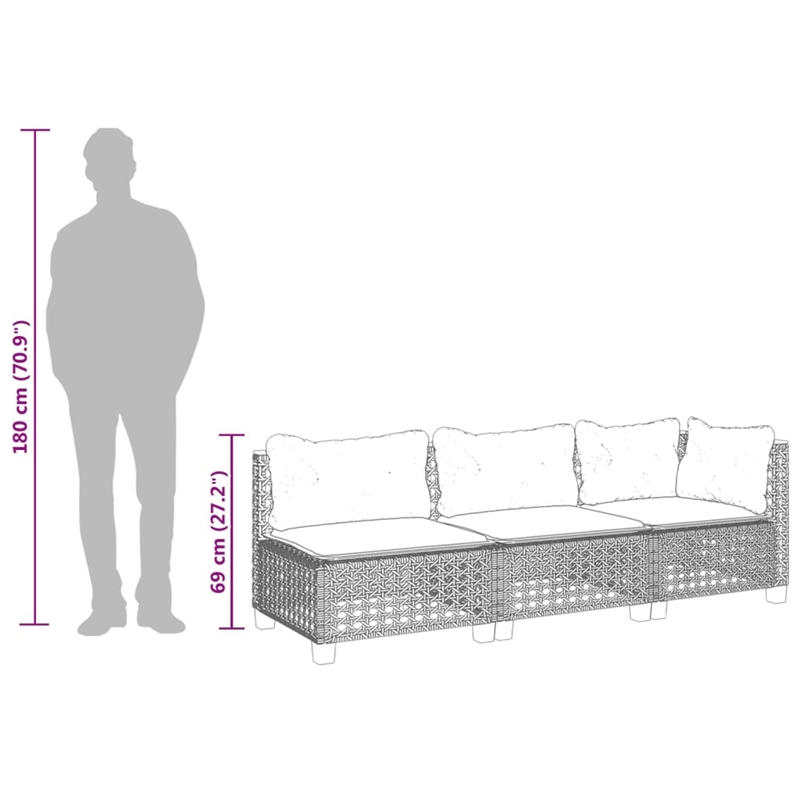 Afuera Living Contemporary Rattan 3 Piece Garden Sofa Set in Gray