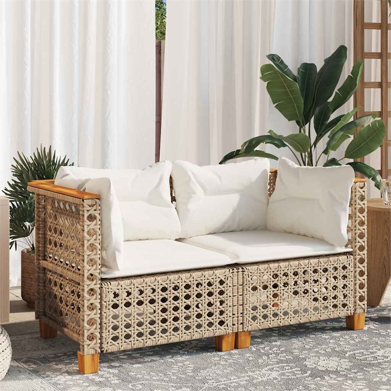 Afuera Living Contemporary Rattan 2 Piece Garden Sofa Set in Beige