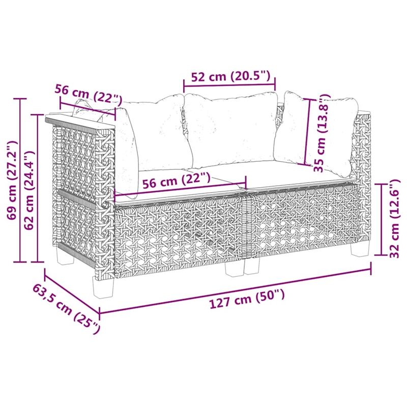 Afuera Living Contemporary Rattan 2 Piece Garden Sofa Set in Beige