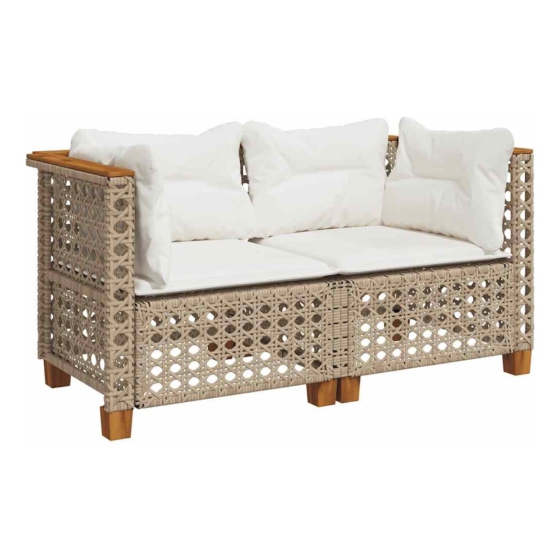 Afuera Living Contemporary Rattan 2 Piece Garden Sofa Set in Beige