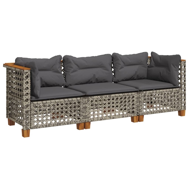 Afuera Living 3 Piece PE Rattan 3-Seater Modular Garden Sofa Set in Gray