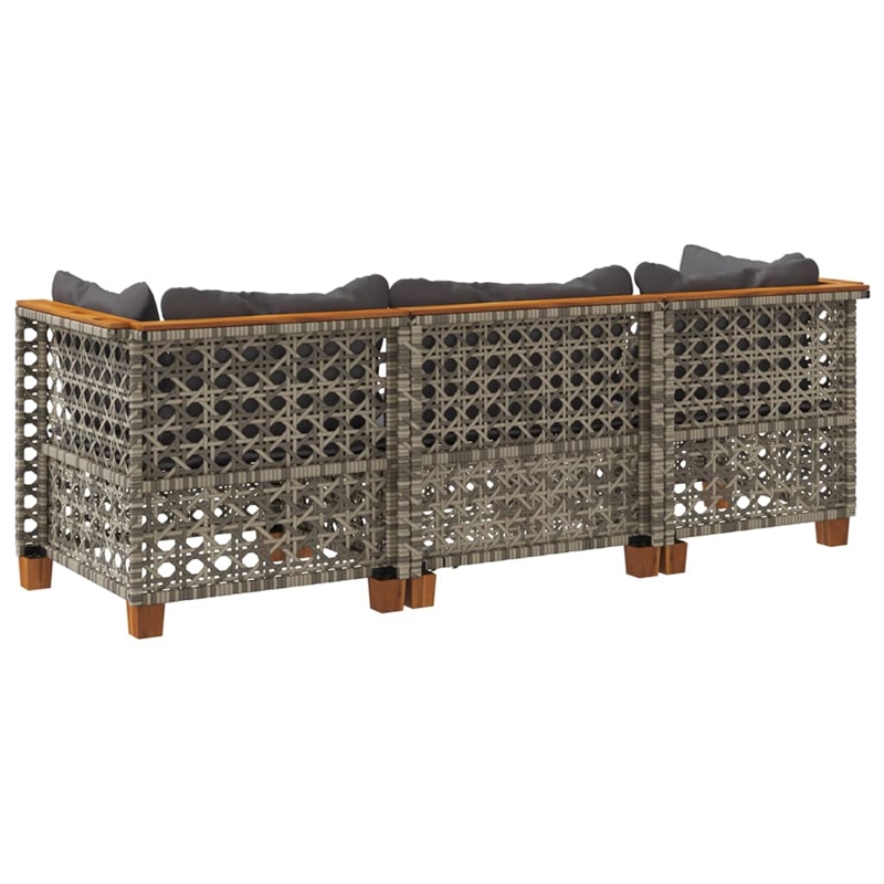Afuera Living 3 Piece PE Rattan 3-Seater Modular Garden Sofa Set in Gray
