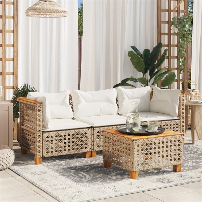 Afuera Living Contemporary Rattan 3 Piece Garden Sofa Set in Beige