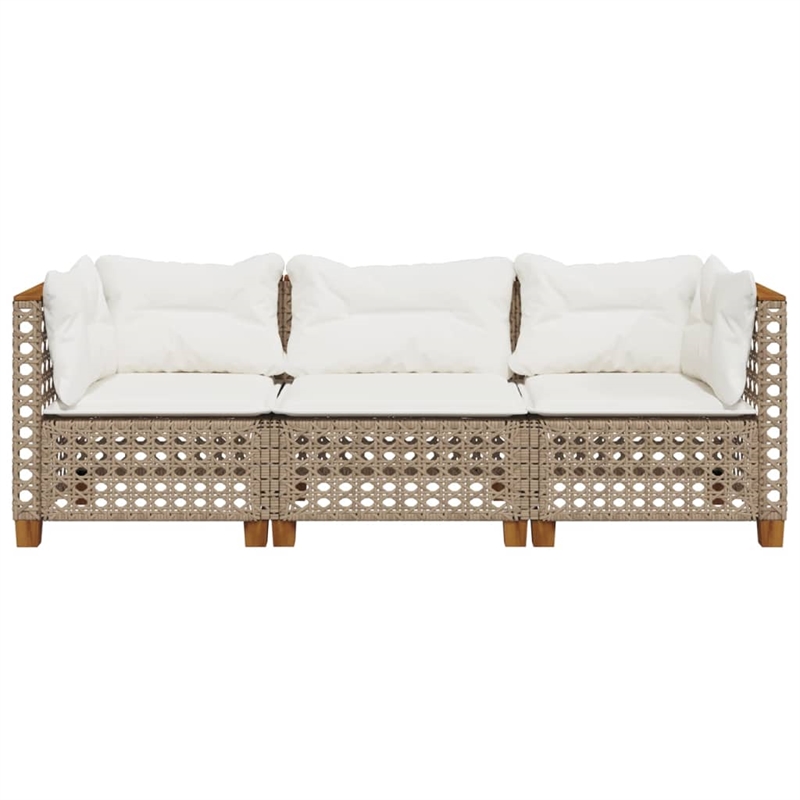 Afuera Living Contemporary Rattan 3 Piece Garden Sofa Set in Beige