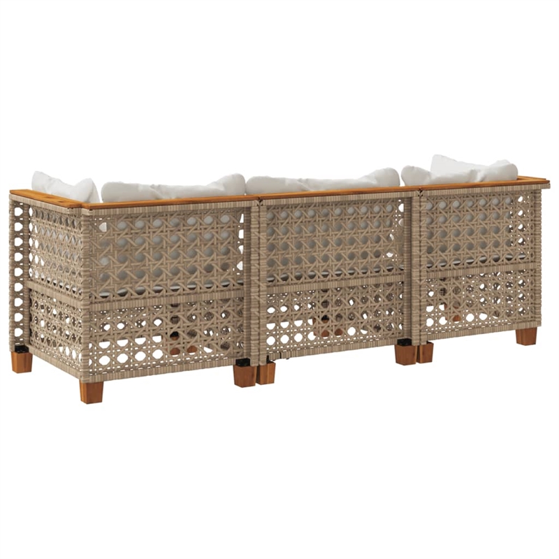 Afuera Living Contemporary Rattan 3 Piece Garden Sofa Set in Beige
