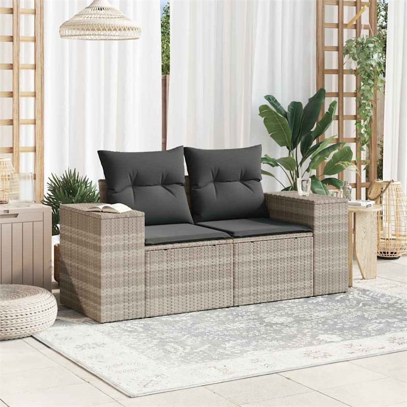 Afuera Living Contemporary Synthetic Poly Rattan Garden Sofa in Light Gray