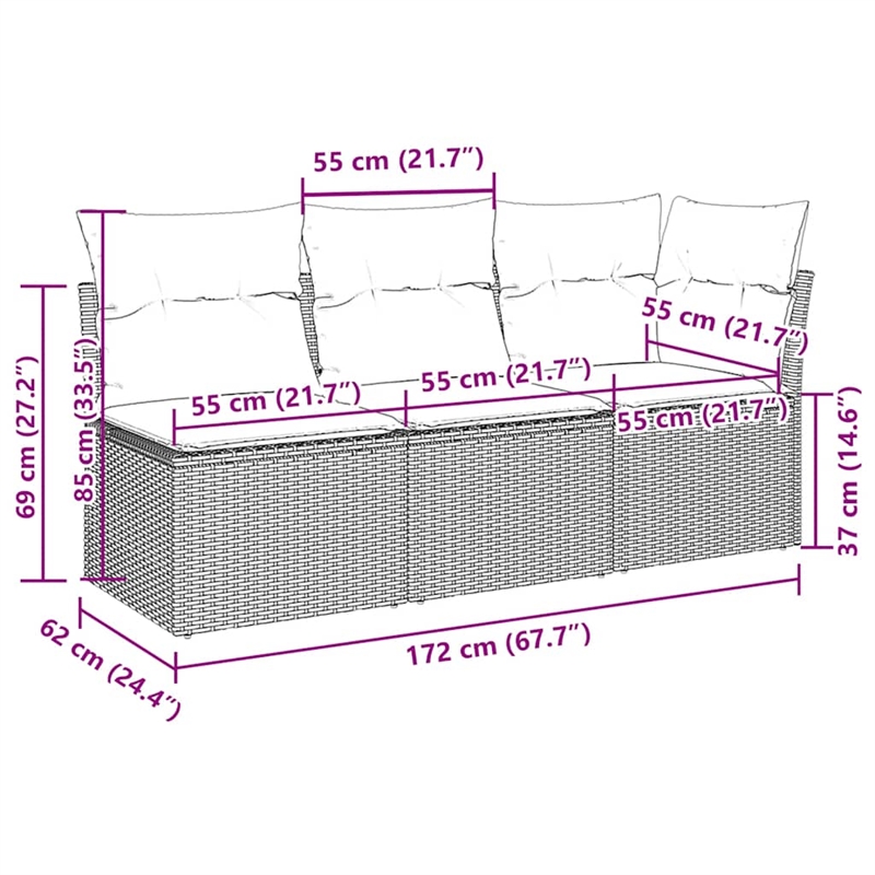 Afuera Living 3-Seater PE Rattan Modular Garden Sofa in Light Gray