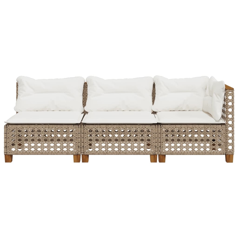 Afuera Living Contemporary Rattan 3 Piece Garden Sofa Set in Beige
