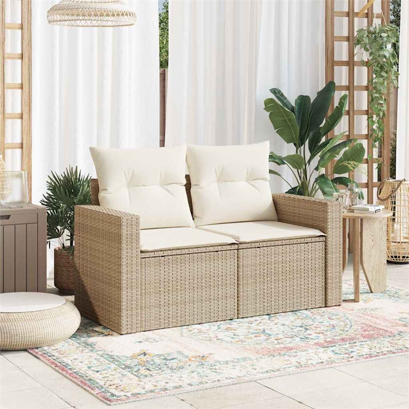 Afuera Living Rattan & Steel & Polyester Medium Garden Sofa in Beige